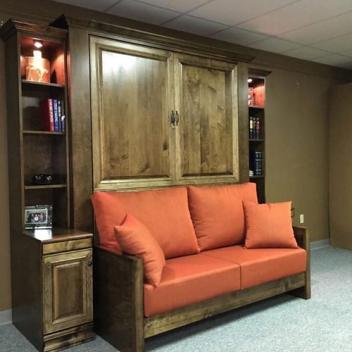 Jordan Murphy SofaJordan style with inset bookcases and 16" side bookcases.  Notice the deeper base on the side bookcases.