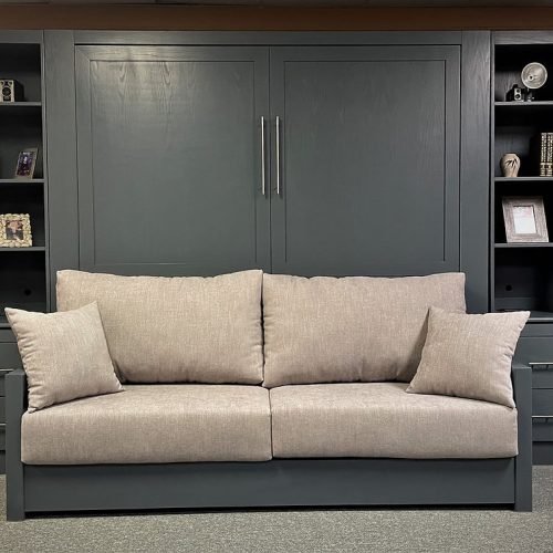 Front view of murphy bed and light gray sofa155-1022 style murphy bed and couch